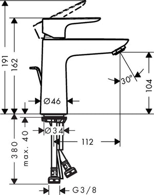 Datablad Hansgrohe Talis E 110 håndvaskarmatur