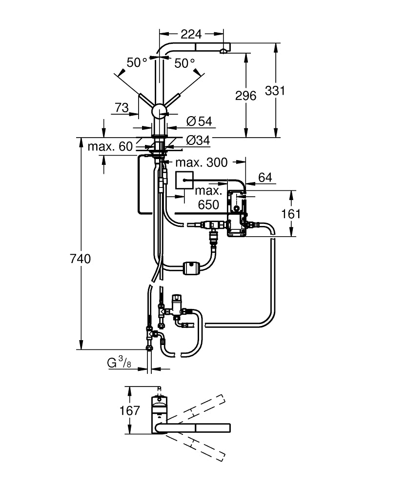 Datablad Grohe Minta touch L form i krom 