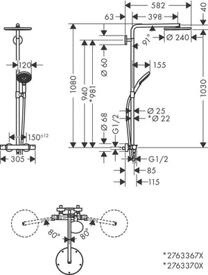 Datablad Hansgrohe Raindance Select S 240 1jet Powderrain brusesæt