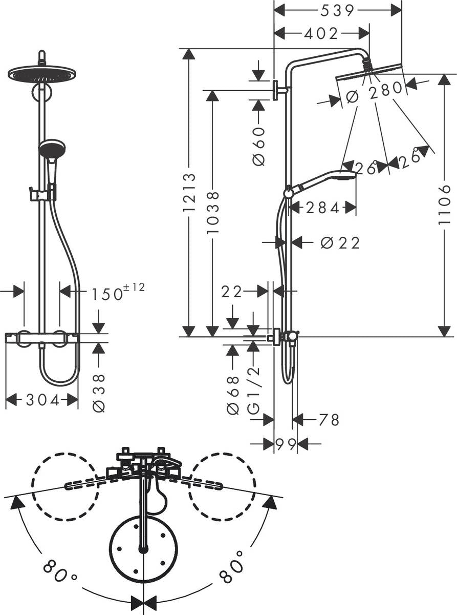 Datablad Hansgrohe Croma Select S 280 brusesæt 