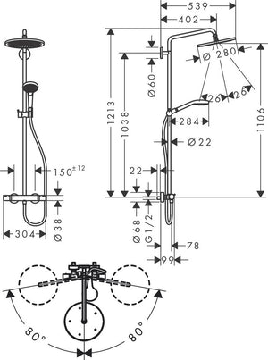 Datablad Hansgrohe Croma Select S 280 brusesæt