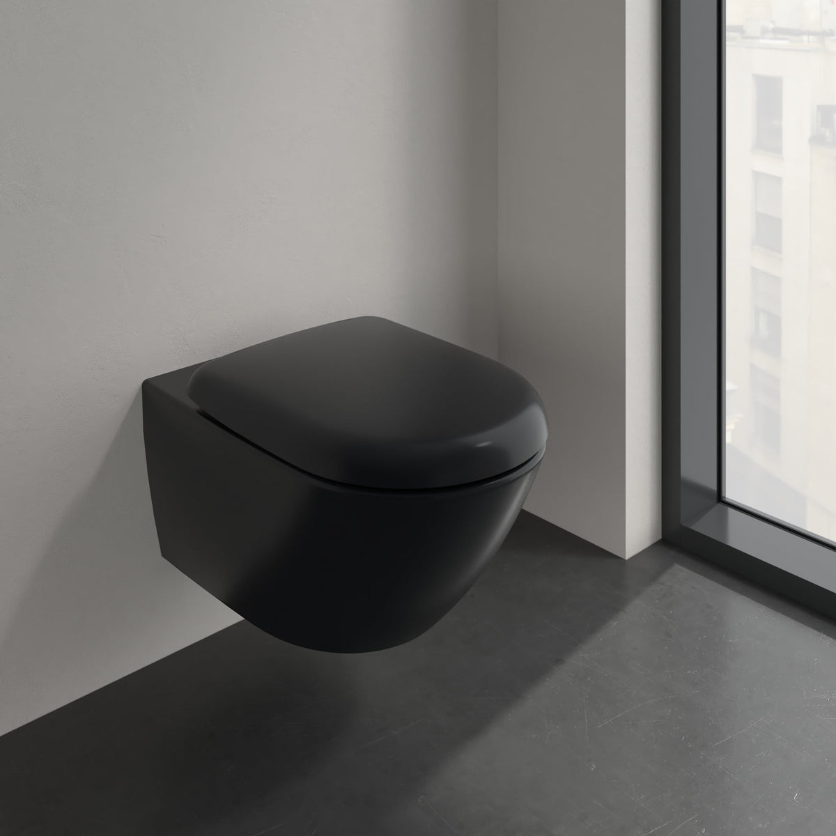 Villeroy & Boch Antao væghængt toilet, uden skyllekant, rengøringsvenlig, mat sort
