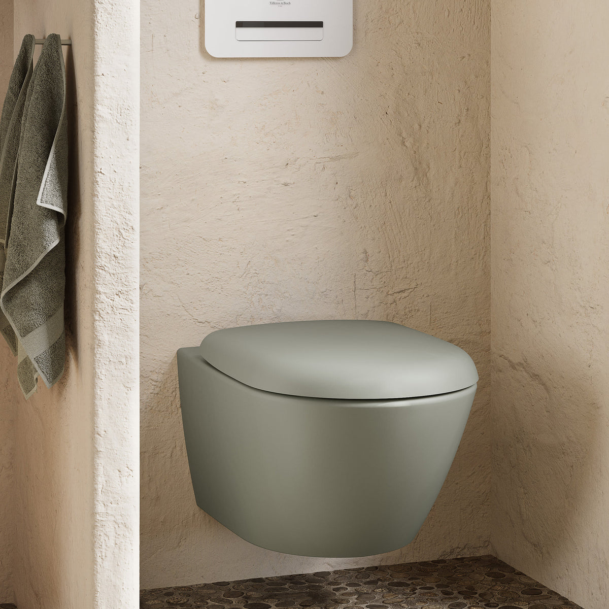 Villeroy & Boch Antao væghængt toilet, uden skyllekant, rengøringsvenlig, mat grøn
