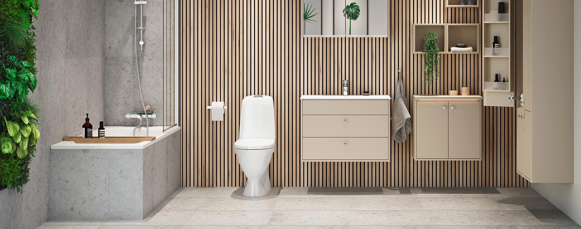 Badeværelses med toilet og møbler