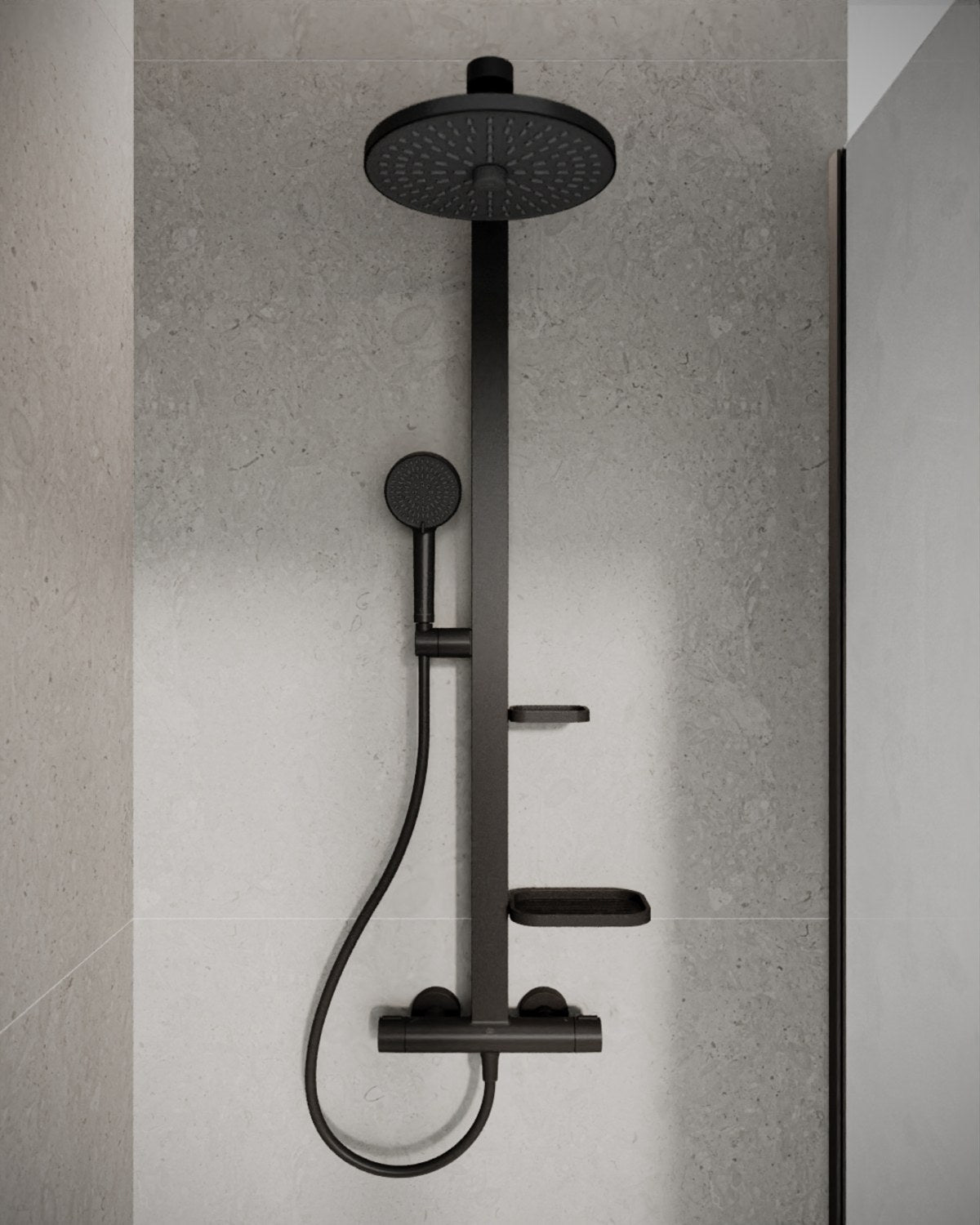 Ideal Standard Ceratherm Alu+ brusesystem med termostat, mat sort – miljøbillede