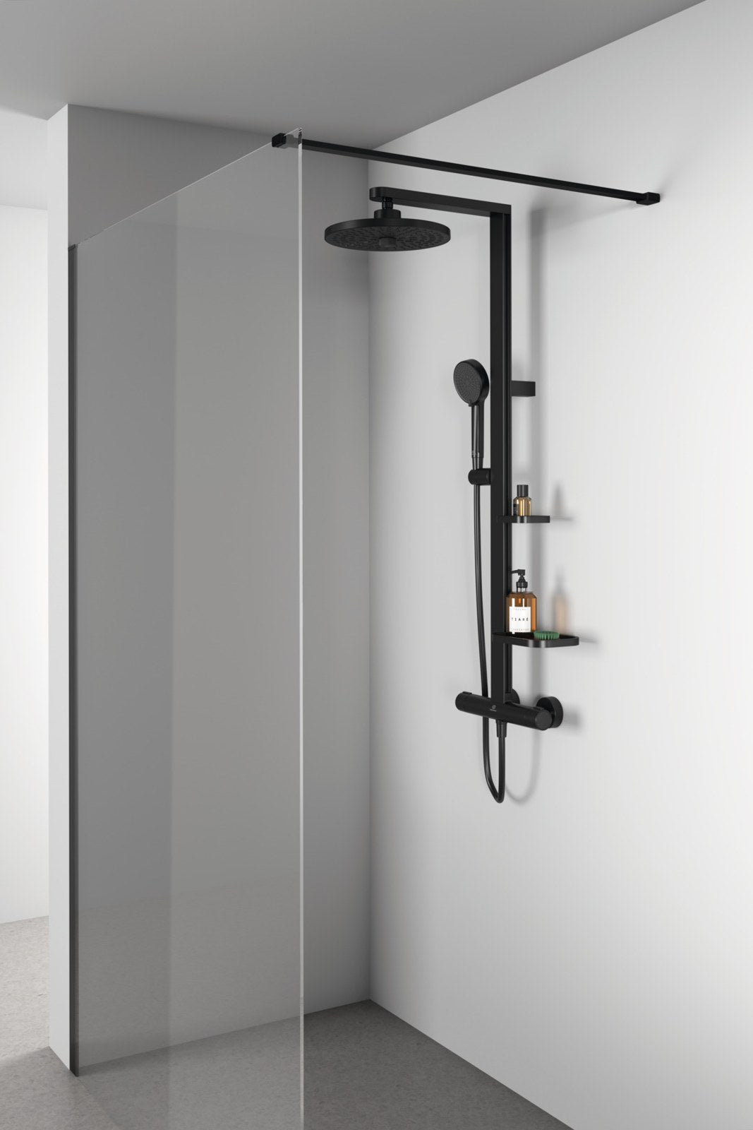 Ideal Standard Ceratherm Alu+ brusesystem med termostat, mat sort – miljøbillede