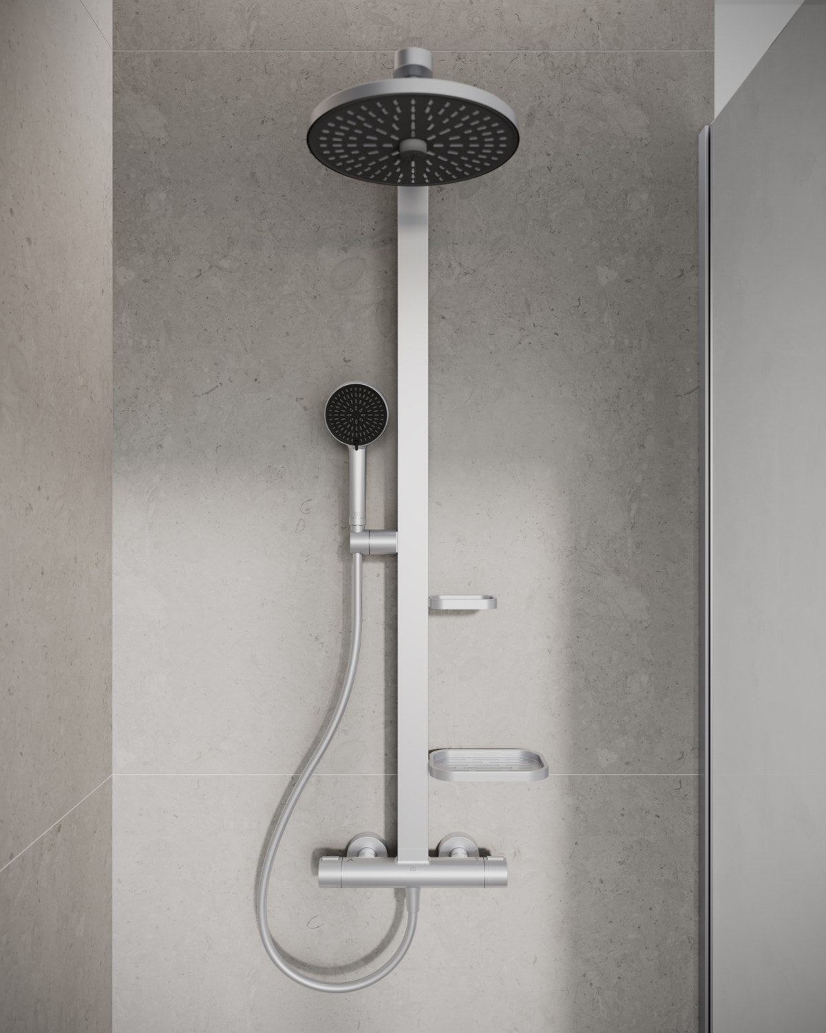 Ideal Standard Ceratherm Alu+ brusesystem med termostat, sølv – miljøbillede