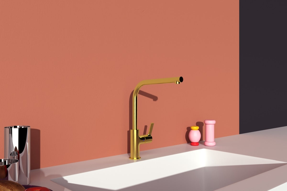 Ideal Standard Gusto køkkenarmatur med L-tud, Brushed Gold – miljøbillede