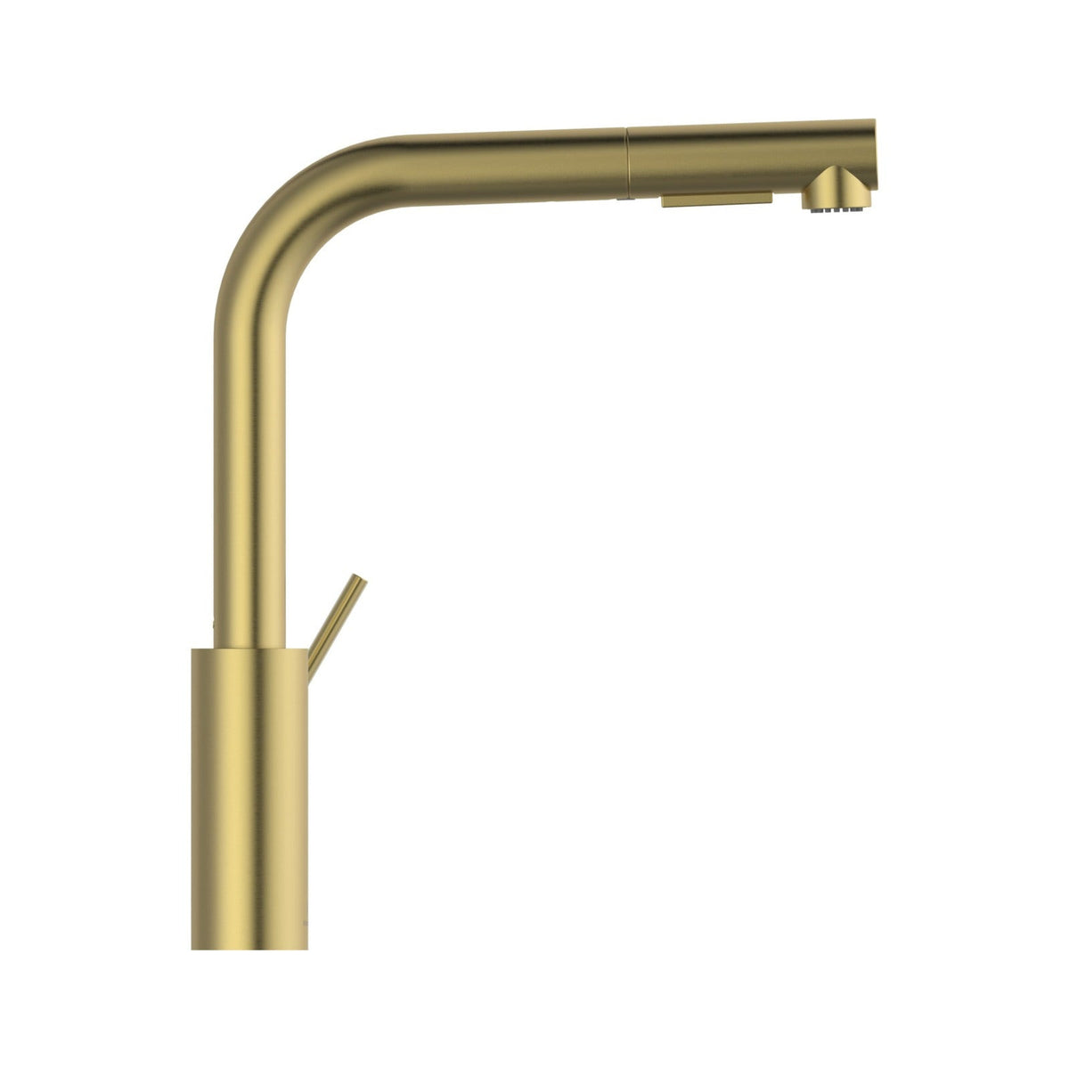 Ideal Standard Gusto køkkenarmatur med L-tud og udtræk, Brushed Gold – set fra siden