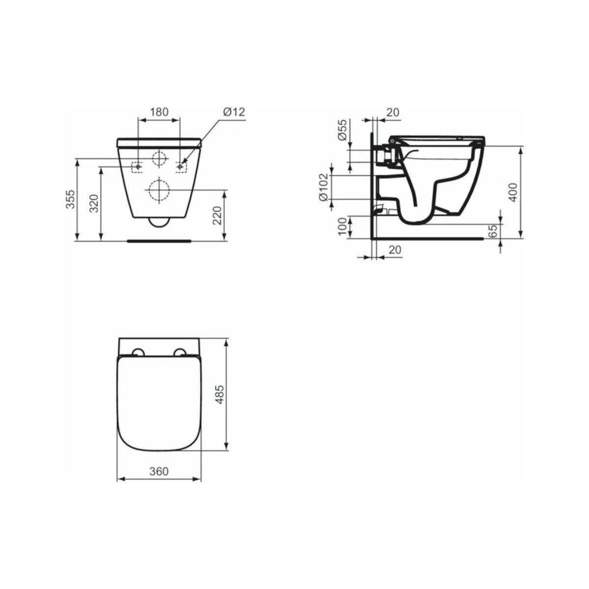 Ideal Standard i.life S væghængt toilet uden skyllekant inkl. soft close-sæde, hvid