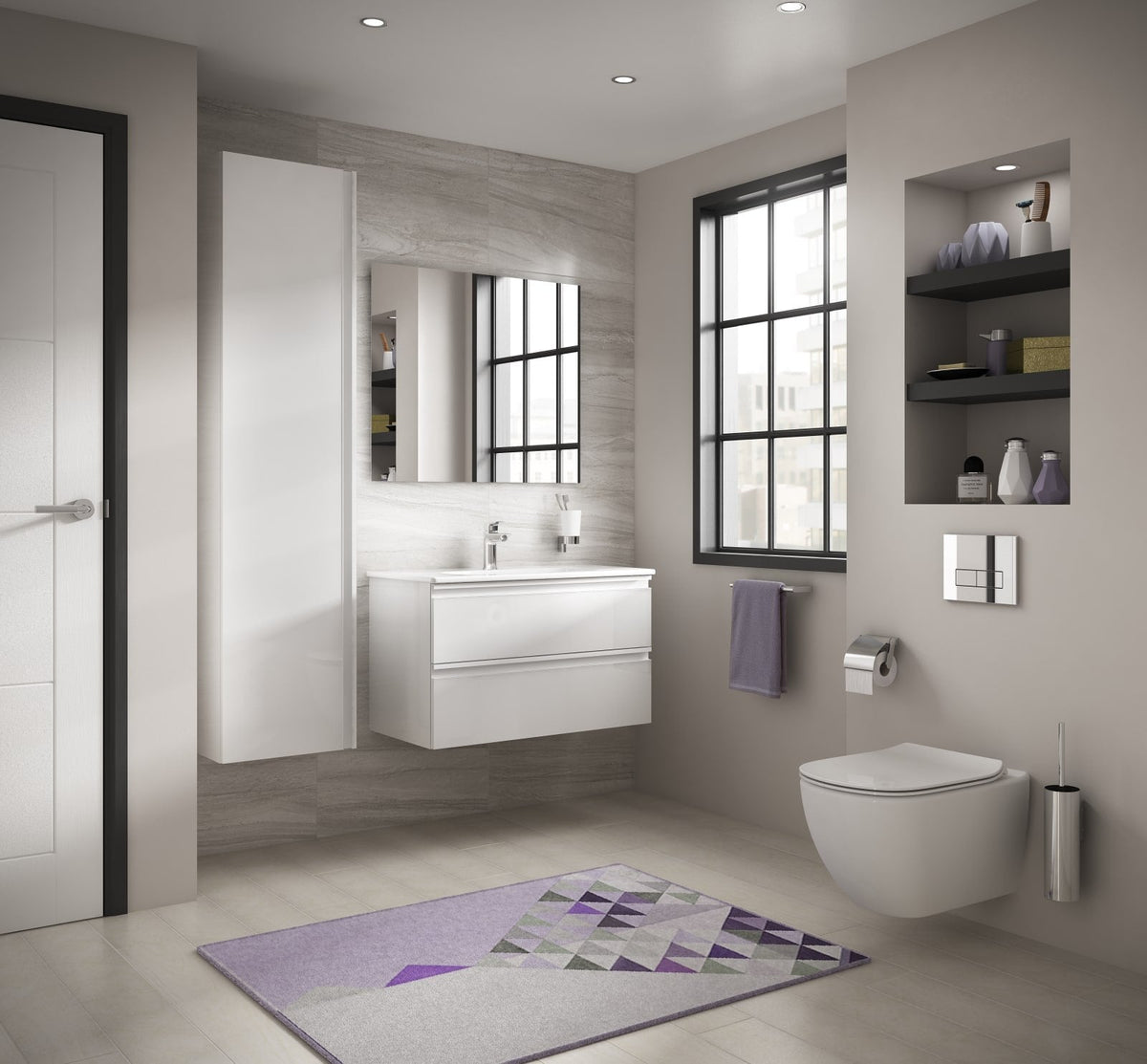 Ideal Standard Idealmood væghængt toilet uden skyllekant inkl. soft close-sæde, hvid – miljøbillede