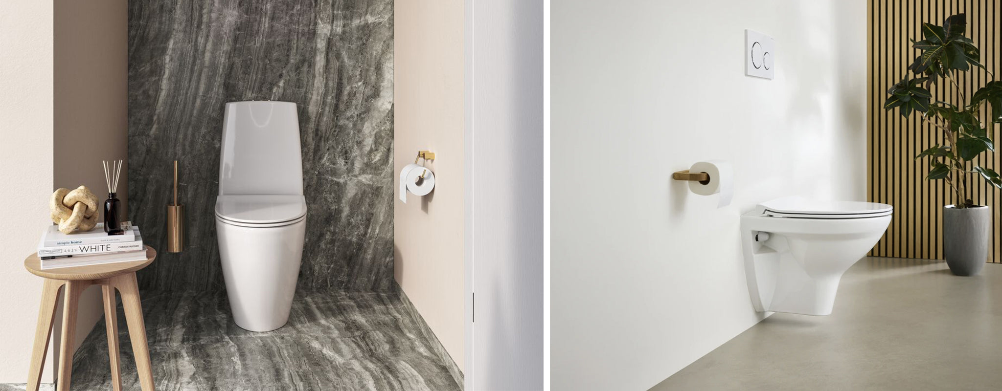 Væghængt og gulvstående toilet