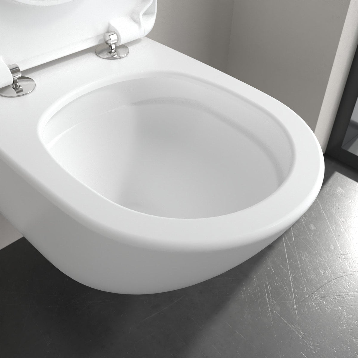 Villeroy & Boch Antao væghængt toilet uden skyllekant inkl. soft close-sæde, Stone White (mat hvid) – detalje