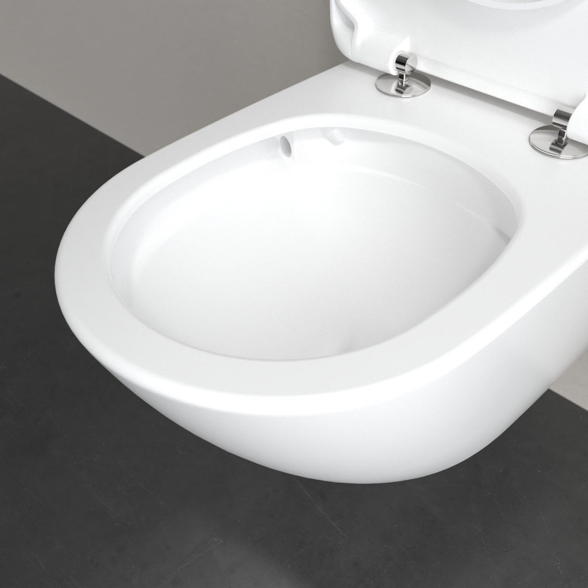 Villeroy & Boch Antao væghængt toilet uden skyllekant inkl. soft close-sæde, Stone White (mat hvid) – detalje